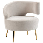 Loungesessel Sessel mit Chenille-Optik, Schrägere Rückenlehne, Goldenen Stahlbeinen für Wohnzimmer, Cremeweiß