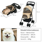 Hundewagen Hundebuggy, klappbar, 2 Sicherheitsleinen, 2 Becherhalter, 67 x 45 x 96 cm, Khaki