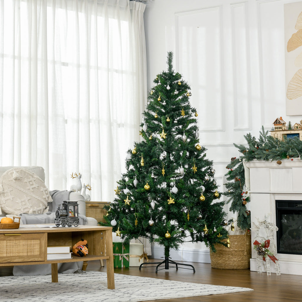 Künstlicher Weihnachtsbaum 180 cm künstlich Tannenbaum mit LED Beleuchtung, Kugeln, Christbaum mit 745 Spitzen, Weihnachtsdeko inkl. Metallständer für Drinnen