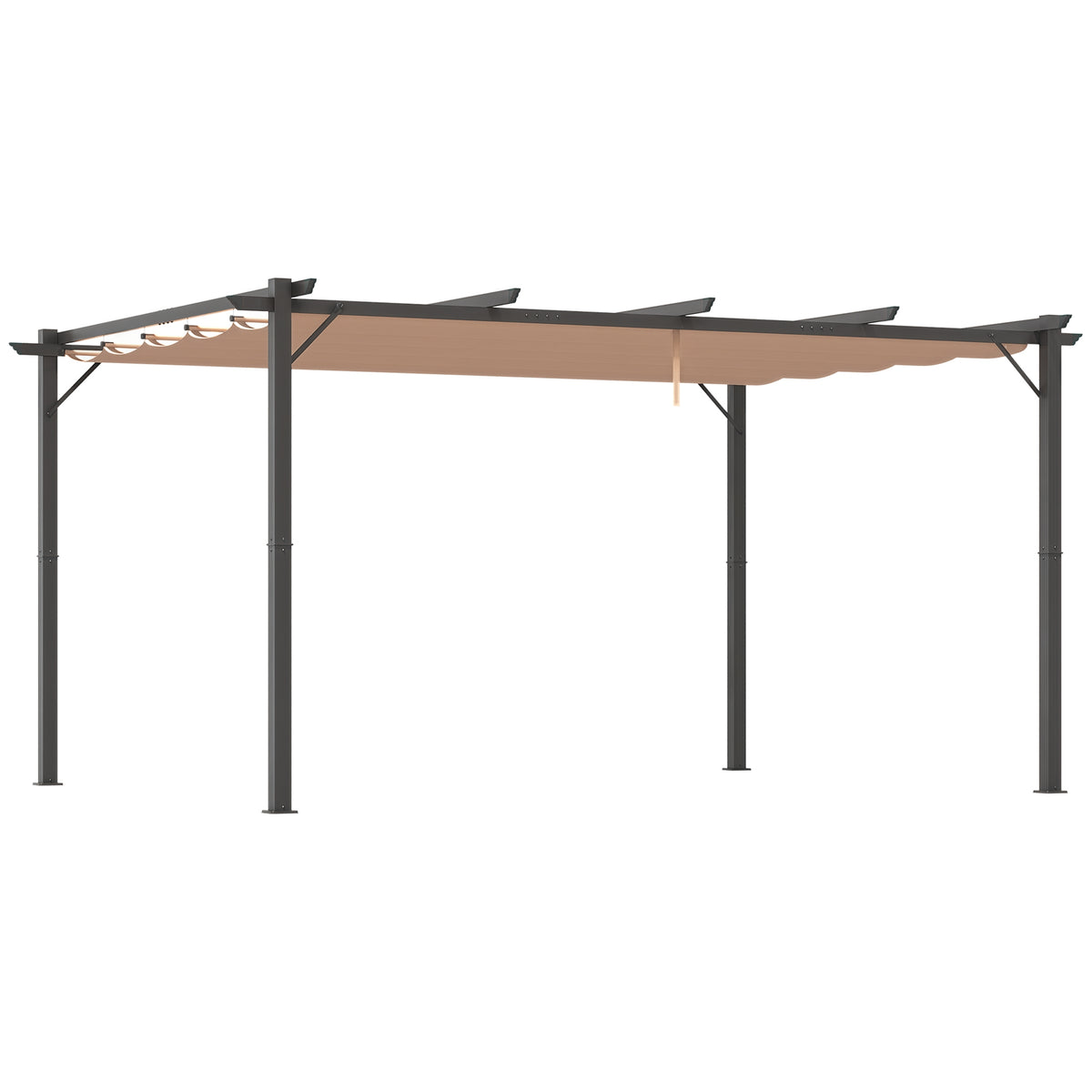 Pergola Pavillon mit einstellbarem Stoffdach 3 x 4 m Terrassen-Vordach Aluminium Sonnenschutz Überdachung Terrasse Garten Grau+Braun