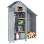 Garden Outdoor Storage Shed 3 Shelves Tilt Roof w/ Firewood Rack Log Carrier, 129L x 51.5W x 180H cm