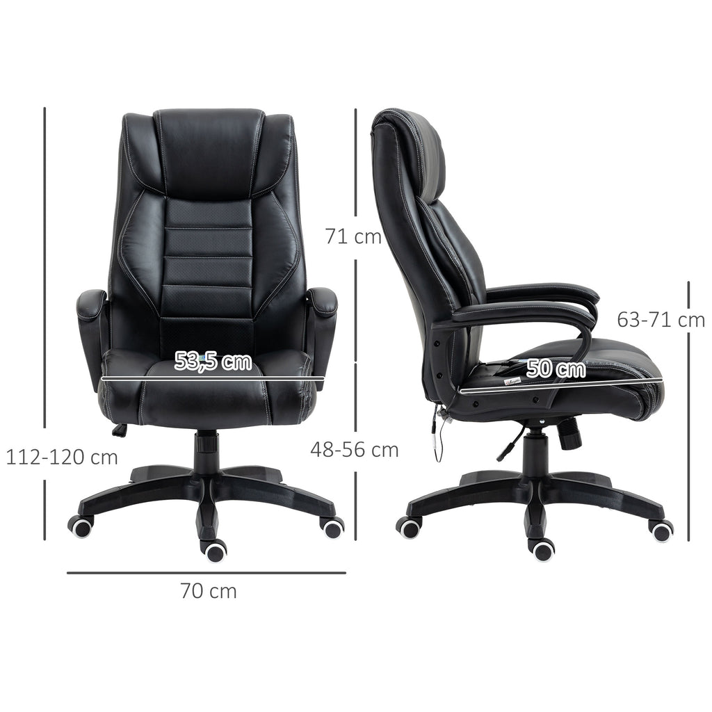 Bürostuhl mit Massagefunktion, höhenverstellbarer Chefsessel, ergonomischer Drehstuhl, 6 Vibrationspunkte, Schwarz