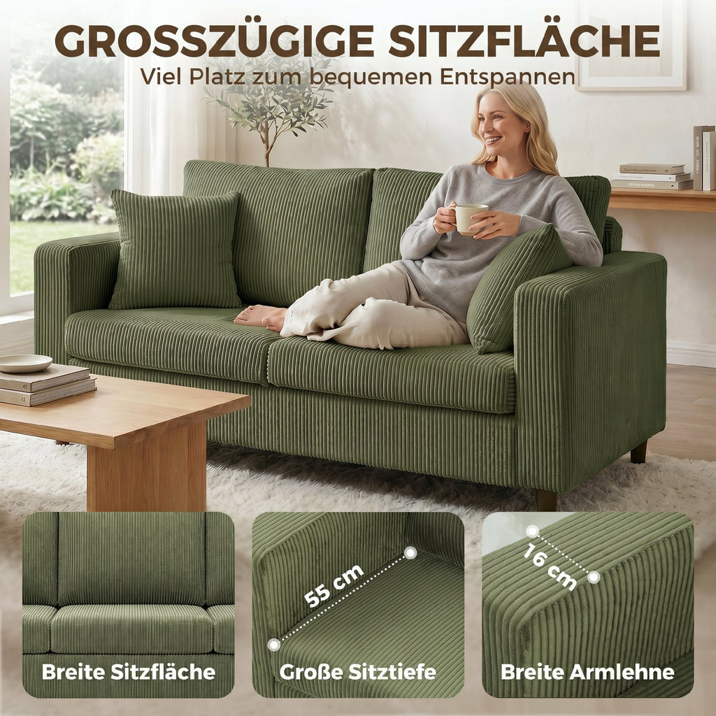 2-Sitzer-Sofa, 170 cm Couch mit Kord-Optik, Breite, Tiefe Sitzfläche