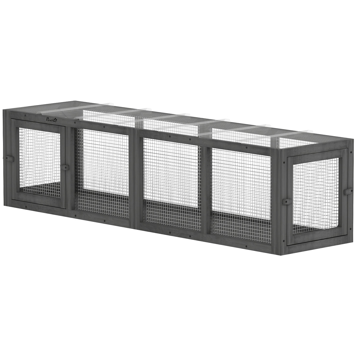 Katzentunnel Katzenspielzeug aus Holz mit 3 Türen, erweiterbar Spieltunnel für Katzen bis 10 kg, 151,5 x 38,5 cm Grau