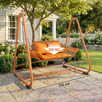 Hollywoodschaukel, Gartenschaukel mit Kissen, Gestell, für Garten, Balkon, 174 x 120 x 162 cm, Metall, Terrakotta