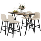 Bargarnitur 5-teilig, Tisch und 4 Stühle, Knopfheftung, dicke Polsterung, Leinenoptik, Beige