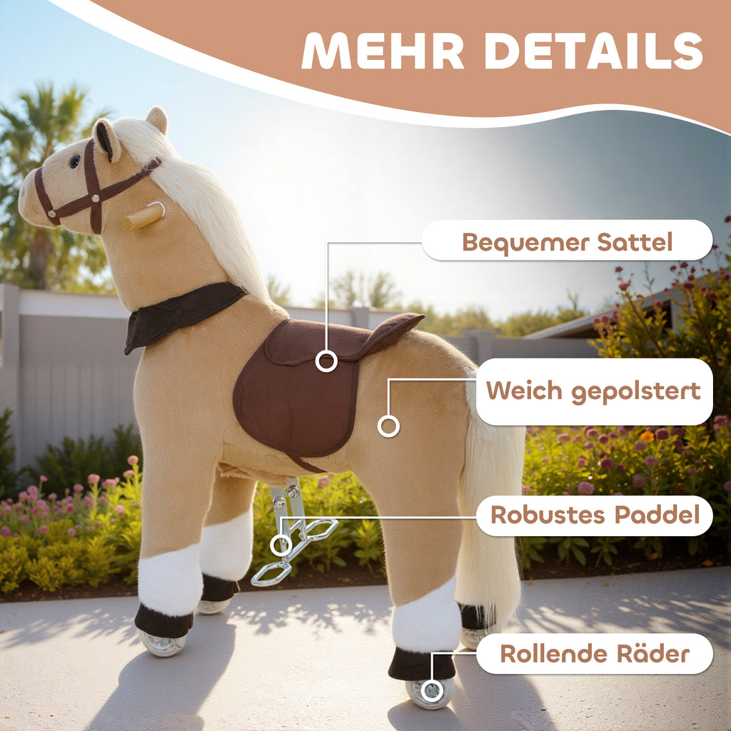 Reitpferd mit Sattel Rollen für Kinder 3-5 Jahre 80 cm Braun