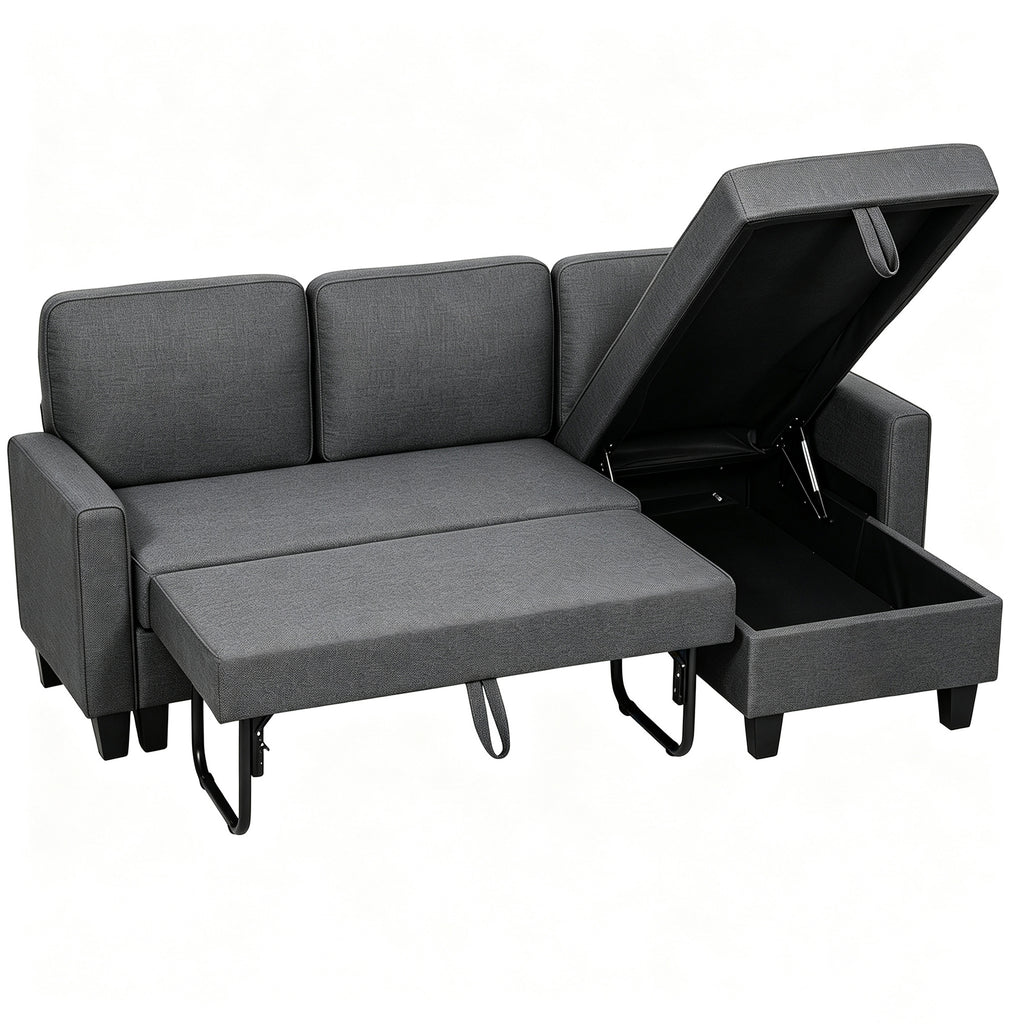 Ecksofa mit Schlaffunktion und Bettkasten L-Form Schlafsofa mit Verwandelbarer Chaiselongue, für Wohnung und Wohnzimmer