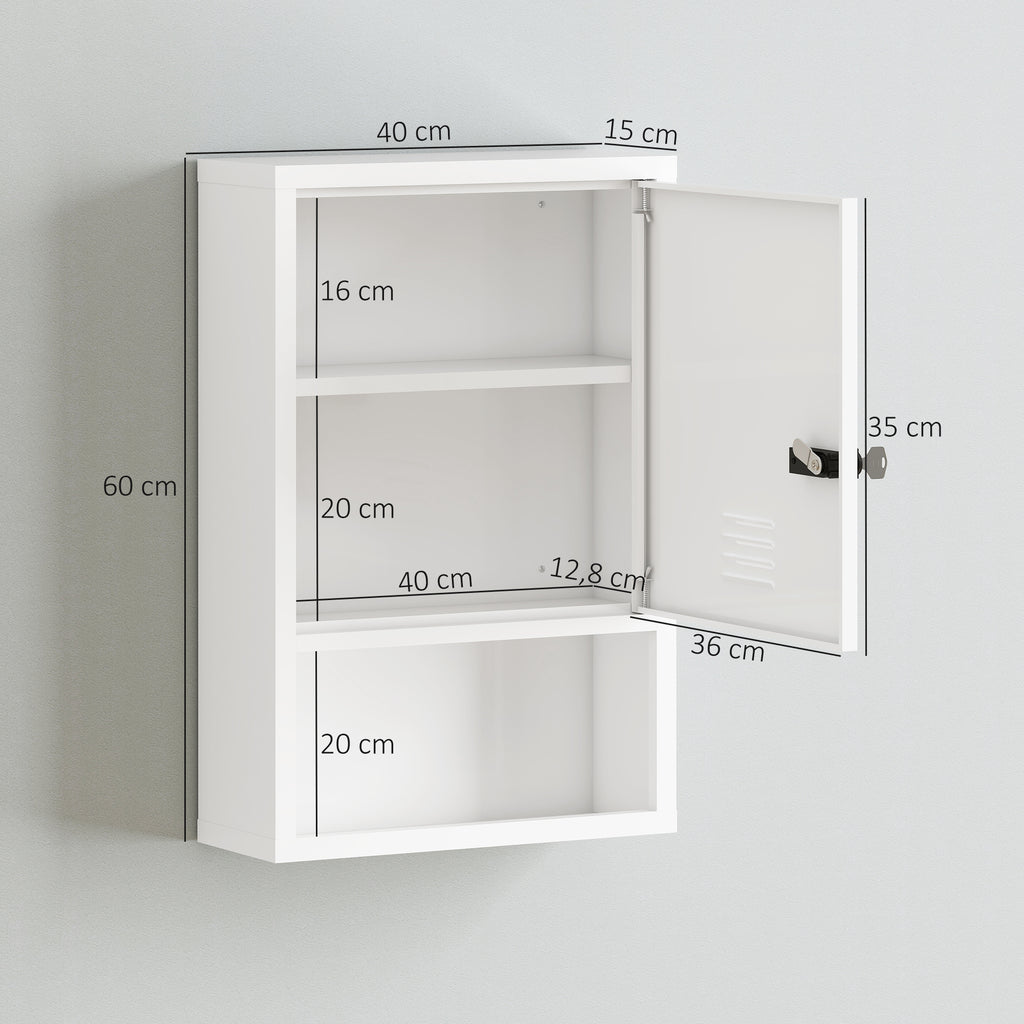 Medizinschrank zur Wandmontage mit Zahlenschloss und Schlüssel, 3-stufig, abschließbar, Weiß