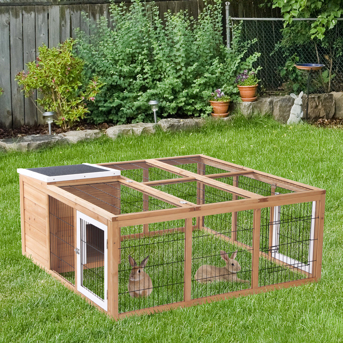 Rabbit Hutch Outdoor, Guinea Pig House, Bunny Run Cage with Openable Top for 1¨C2 Rabbits, 123 x 120 x 52cm, Yellow