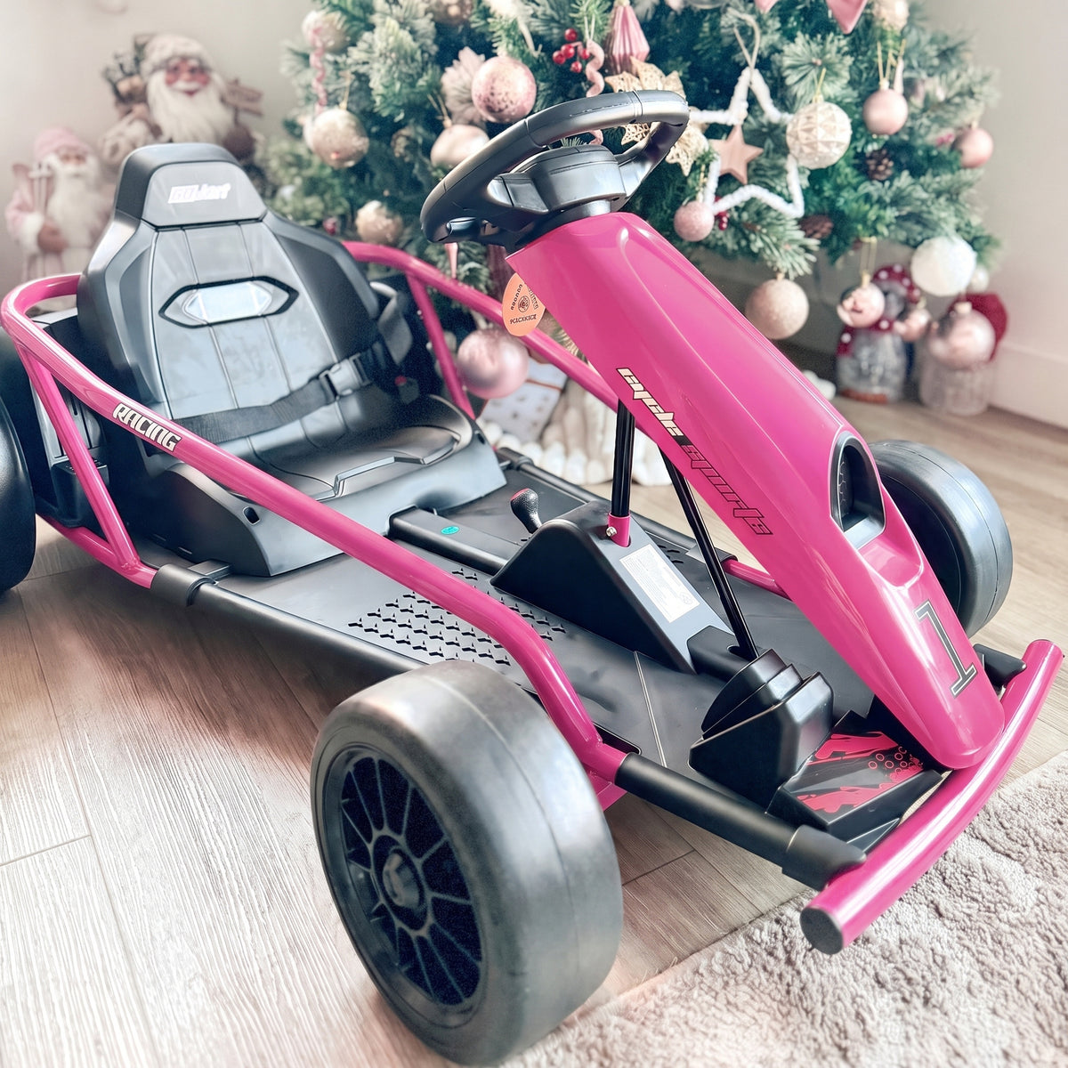 24 V Elektro Go-Kart für Kinder Bis 13 Km/h Gokart mit Drift-Funktion, Drift-Kart mit 2 Motoren für 8–12 Jahre Rosa