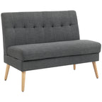 2-Sitzer-Sofa, getuftete Rückenlehne, Holzbeine, dicke Polsterung, Leinenoptik, für kleine Räume, Grau