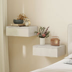 Floating Bedside Table Set of 2, Wall-Mounted Nightstand with High Gloss Finish & Storage Drawer, White