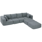 Modulares Ecksofa, U-Form Sofa mit breitem und tiefem Sitz, 2 Hocker, dunkelgrau