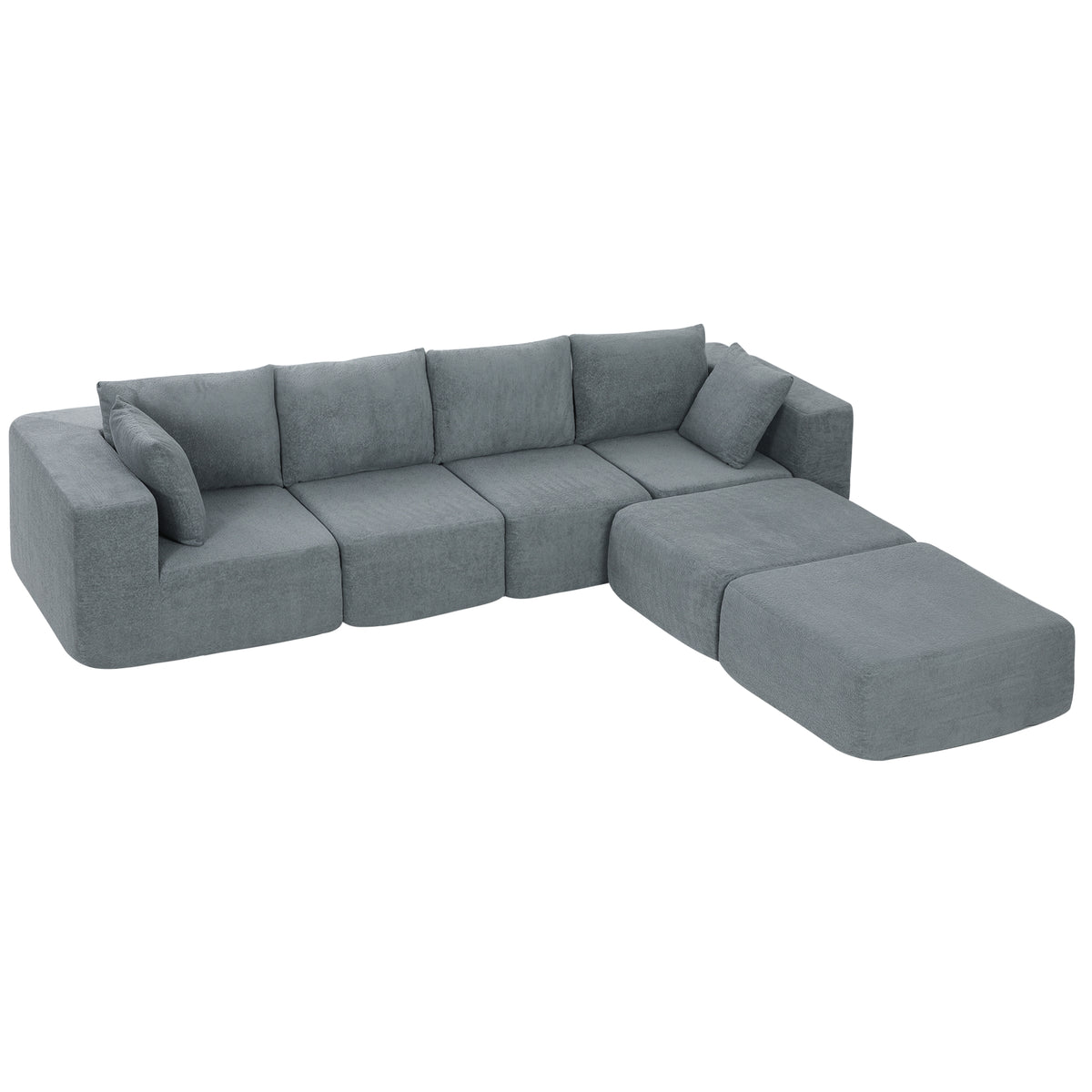 Modulares Ecksofa, U-Form Sofa mit breitem und tiefem Sitz, 2 Hocker, dunkelgrau
