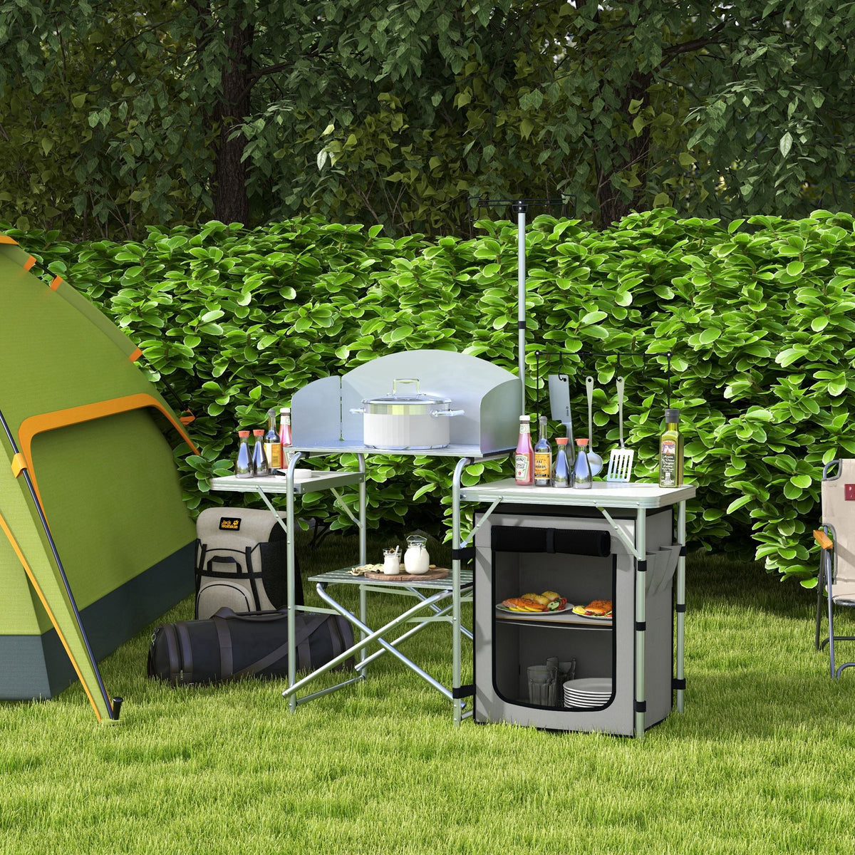 Multi-Feature Folding Camping Kitchen, with Wind Shield