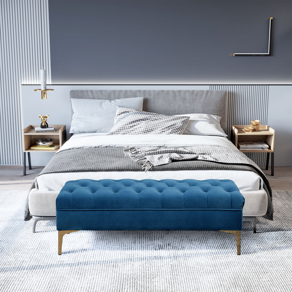 Sitzbank Bettbank Schuhbank mit erhöhten Beine Schlafzimmer Samt Blau