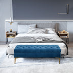 Sitzbank Bettbank Schuhbank mit erhöhten Beine Schlafzimmer Samt Blau