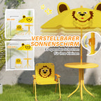 Gartenmöbel-Set für Kinder, Stühle, Tisch, Sonnenschirm, Löwen-Design, Gelb