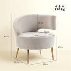 Loungesessel Sessel mit Chenille-Optik, Schrägere Rückenlehne, Goldenen Stahlbeinen für Wohnzimmer, Cremeweiß