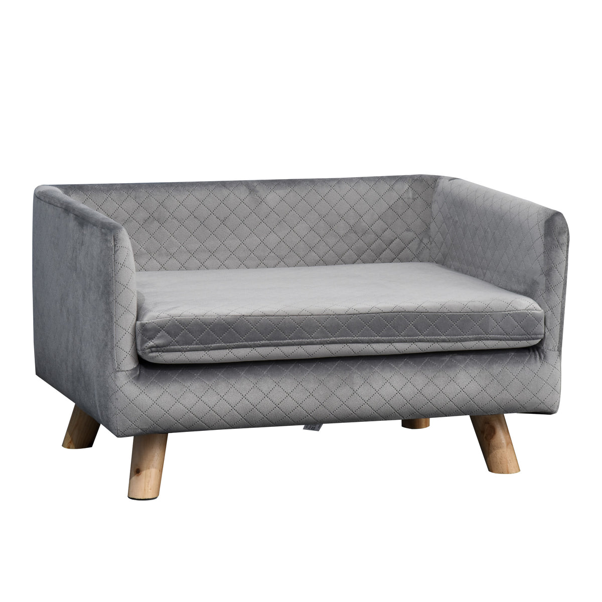 Hundesofa Hundebett Hundecouch aus Samt mit Rückenlehne, Holzbeine, Kissen, Katzensofa mit weicher Polsterung, für kleine Hunde 64 x 45 x 36 cm Dunkelgrau