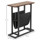 Beistelltisch, Nachttisch, schmales Design, mit Stofftasche, Stahl, dunkelbraun+schwarz, 49 x 19 x 55cm
