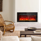 Elektrischer Kamin mit Wandhalterung und Fernbedienung, künstliche Holzscheite und Kristalle, 1800W Leistung, Schwarz