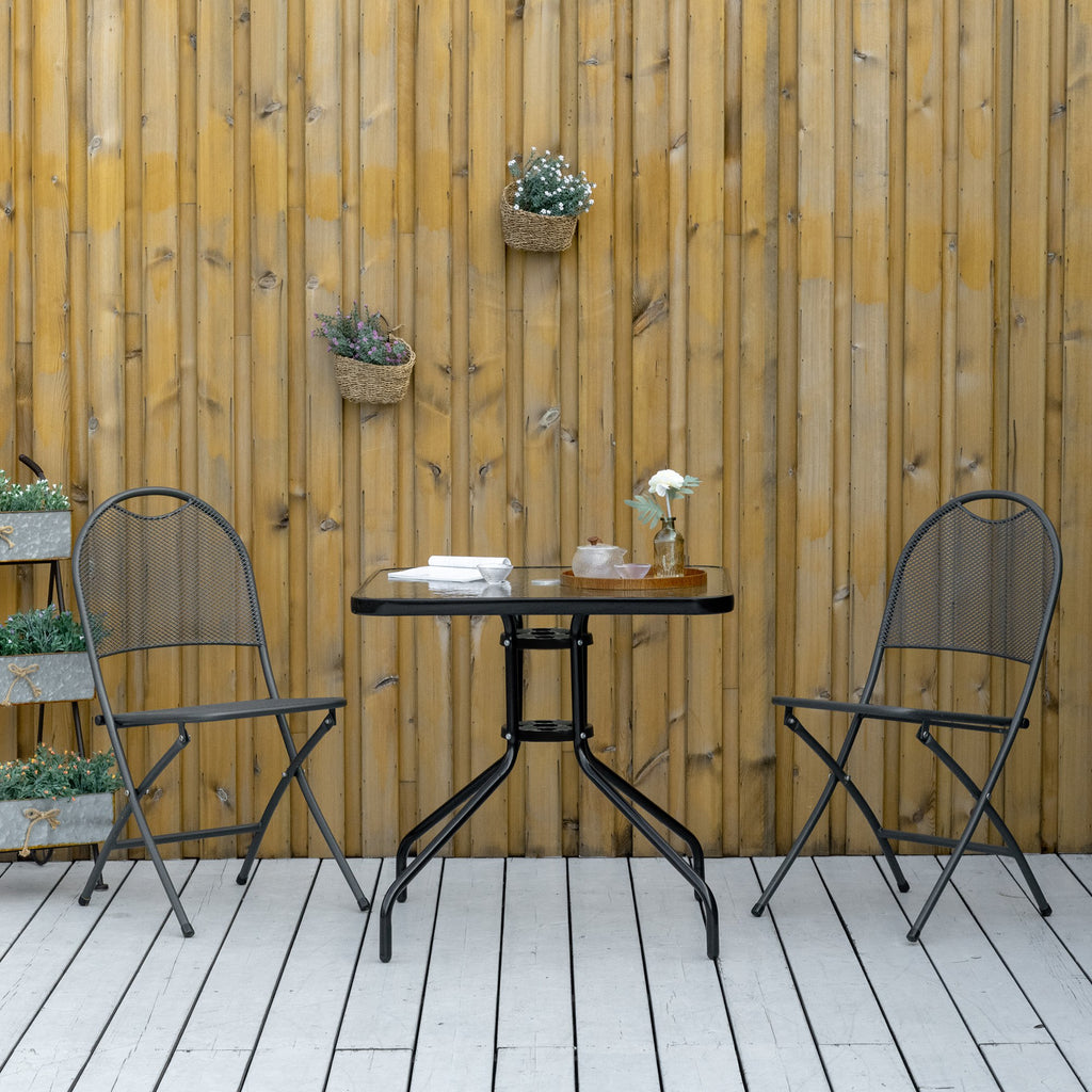 Square Garden Dining Table with Tempered Glass Top & Umbrella Hole, 76 x 76 cm