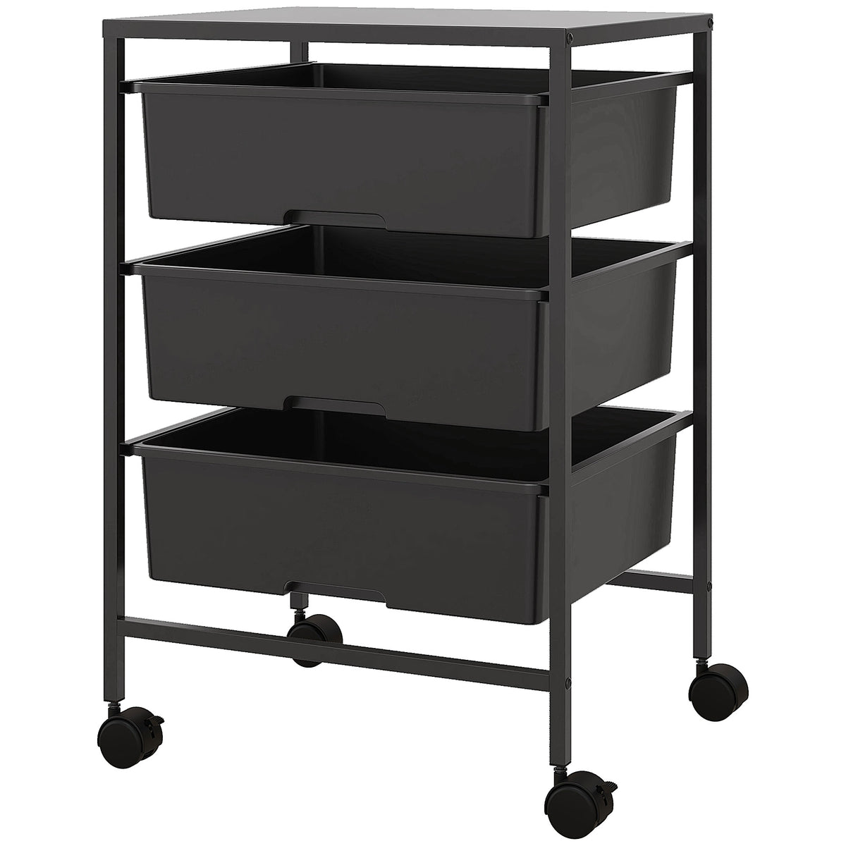Beistellwagen mit R?dern, 3 K?rbe f¨¹r Transport und Aufbewahrung, K¨¹chenwagen, 40,8L x 33,5B x 60,5H cm, Schwarz