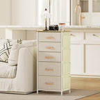 Kommode Schrank mit 5 Schubladen aus Vliesstoff mit Haken Beige