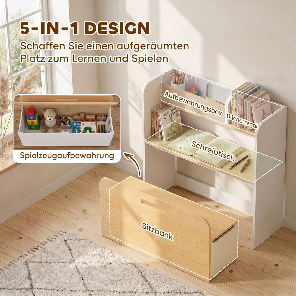 Kinderschreibtisch mit Stuhl 5-in-1 Kindersitzgruppe für 3-8 Weiß