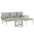 Polyrattan Gartenmöbel Set 3-teilig, Lounge Set mit Chaiselongue Zweisitzersofa Glastisch abnehmbar Kissen