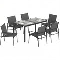 Gartenmöbel Set Sitzgruppe 150 x 80cm Tisch mit 6 Atmungsaktiven Stühlen Holzoptik Stahlrahmen Schwarz