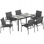Gartenmöbel Set Sitzgruppe 150 x 80cm Tisch mit 6 Atmungsaktiven Stühlen Holzoptik Stahlrahmen Schwarz