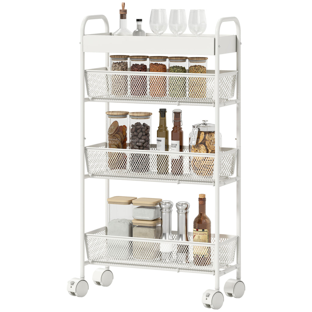 K¨¹chenwagen aus Metall, 3 K?rbe, schmales Design, 4 R?der, f¨¹r K¨¹che, Wohnzimmer, Badezimmer, Wei?
