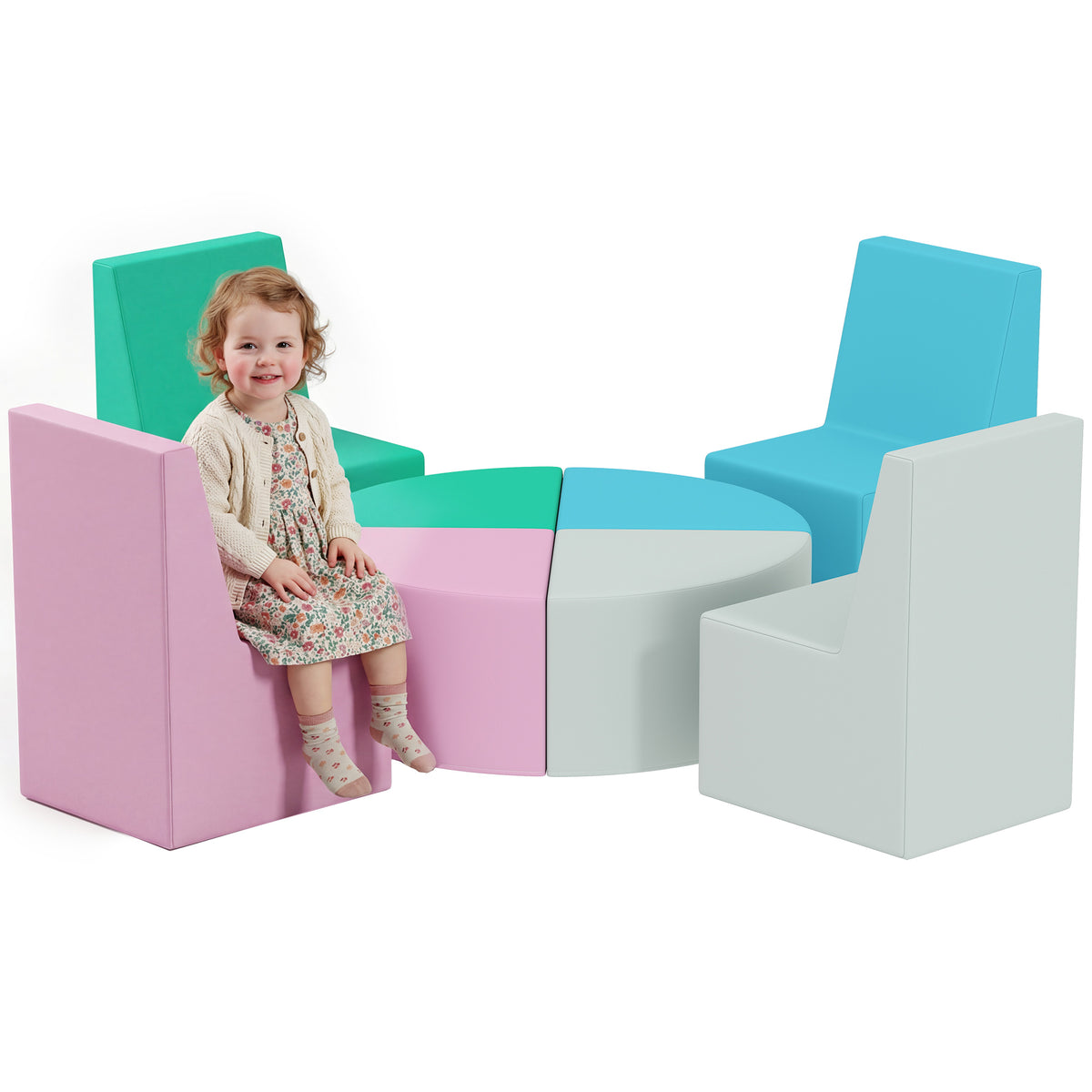 8 TLG. Schaumstoff Bausteine Kinder Softbausteine mit Tisch- und Stuhldesign klettern Bauklötze aus PU Mehrfarbig