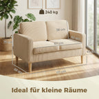 Sofa 2 Sitzer Couch mit 2 Wurfkissen, Stauraum Massivholzfüßen Kleine Modern Loveseat Corduroy 117 x 63 x 79 cm Beige