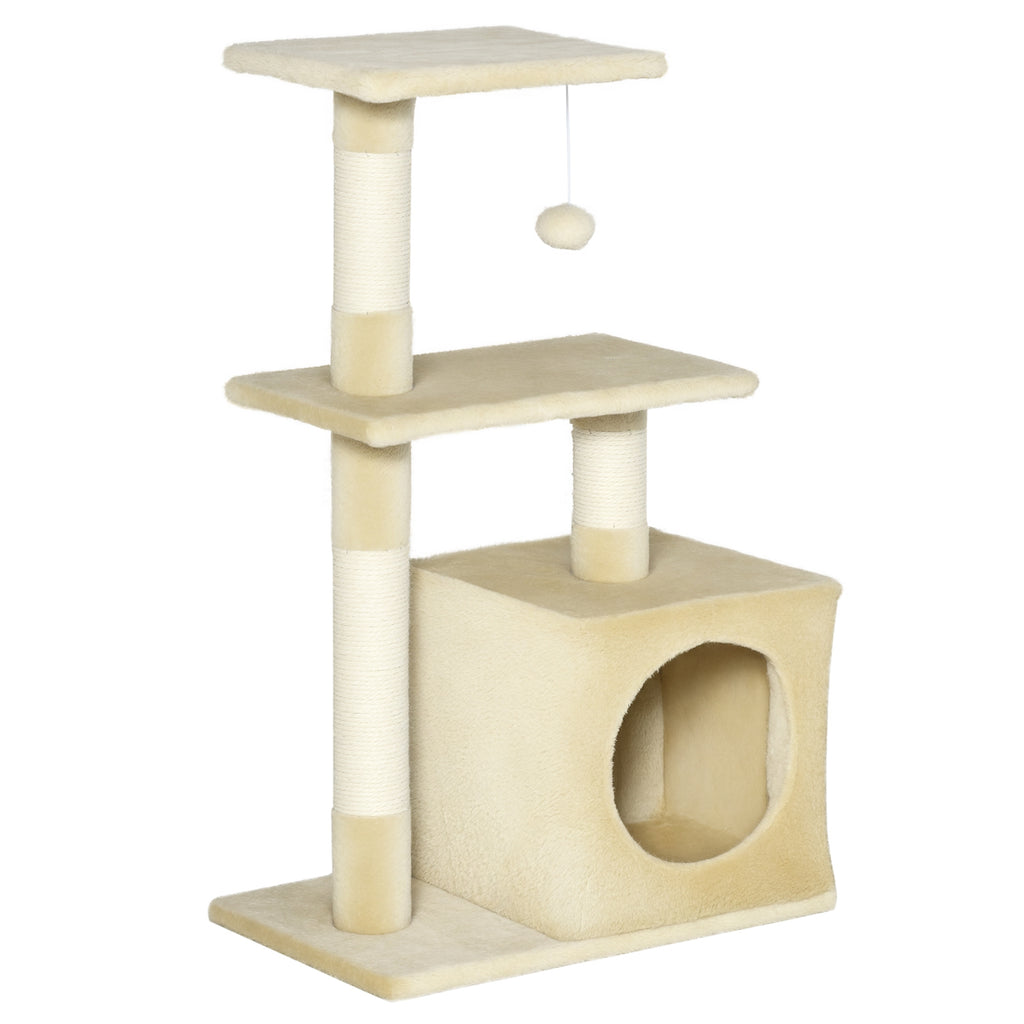  Kratzbaum mit Sisal Katzenbaum Kletterbaum Katzenmöbel Kratzbrett mit weichem Plüsch Katzenspielzeug stabil E1-Klasse Spanplatte Beige 50 x 30 x 81,5 cm