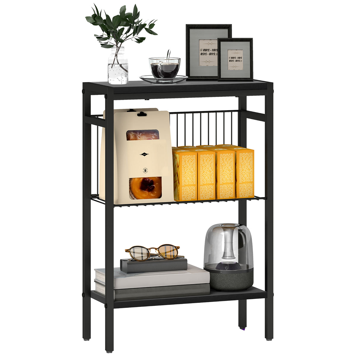 Three Shelf Industrial Side Table, Black