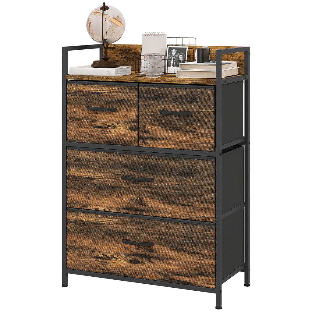 Rustic Chest of Four Fabric Drawers - Rustic Brown