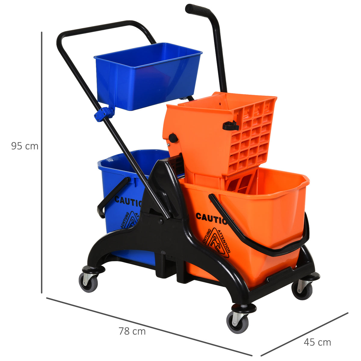Reinigungseimer, Wischmoppeimer, rollbar, 26 Liter, Kunststoff, Metall, Orange