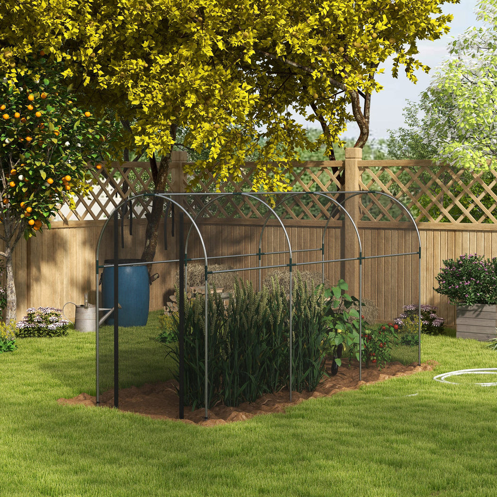 360 x 120cm Galvanised Steel Fruit Cage, Plant Protection Tent with Zipped Door, Black