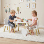 Kids Table and Chairs Set with Storage Bag Toddler Table and Chairs Set 3 Piece for Playroom White