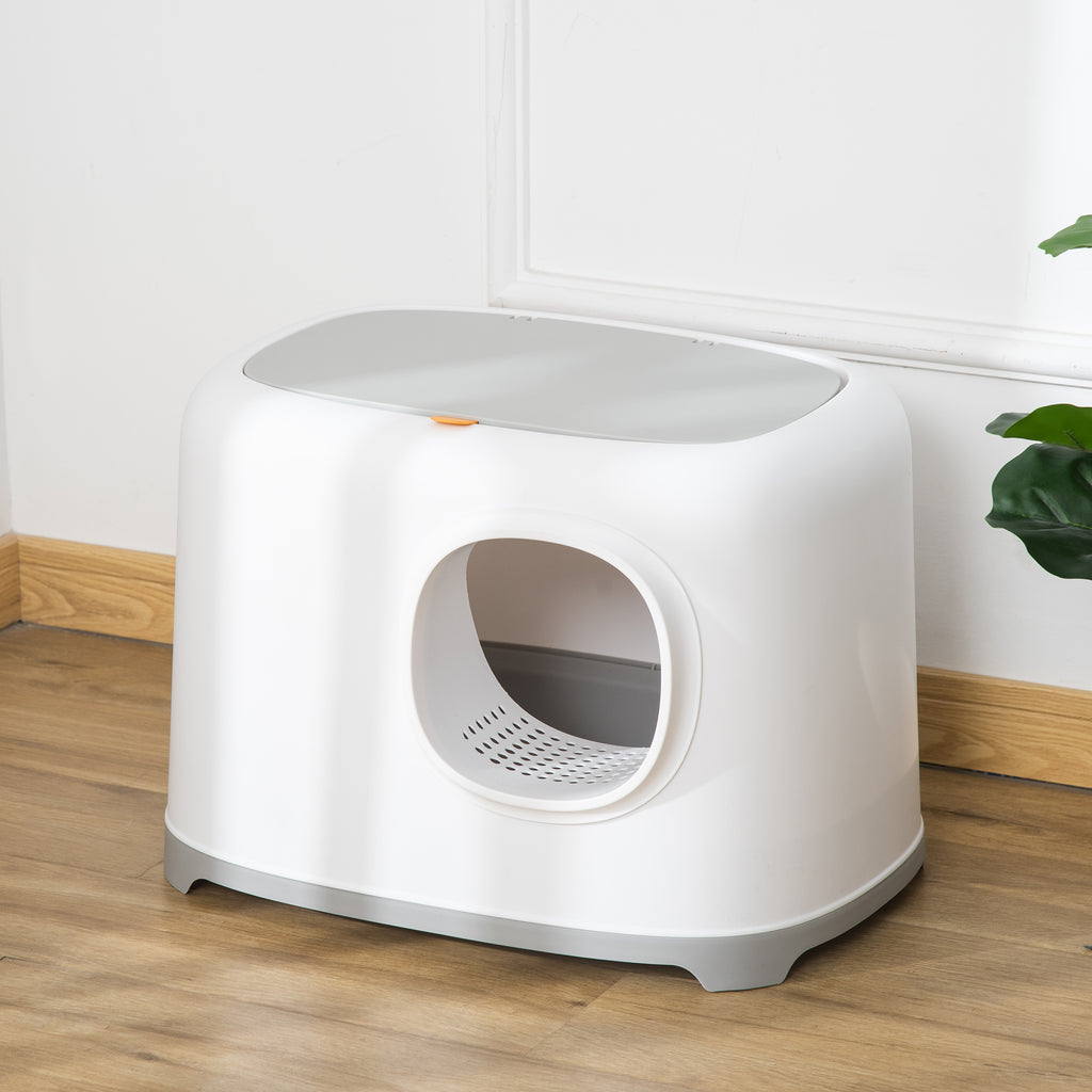  Katzenklo mit Deckel Katzentoilette mit Haube Schaufel Gitterboden XXL Katzentoilette für Katzen bis 5 kg 55 x 40 x 39 cm Weiß