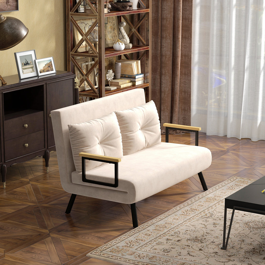 Schlafsofa 2er-Sofa Samtsofa, Schlaffunktion, inkl. 2 Kissen, Samtoptik, Natur + Beige + Schwarz