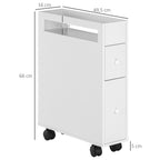 Nischenwagen Badschrank Rollschrank, schmales Design, zwei Schubladen, vier R?der, wei?, 16 x 49,5 x 66 cm