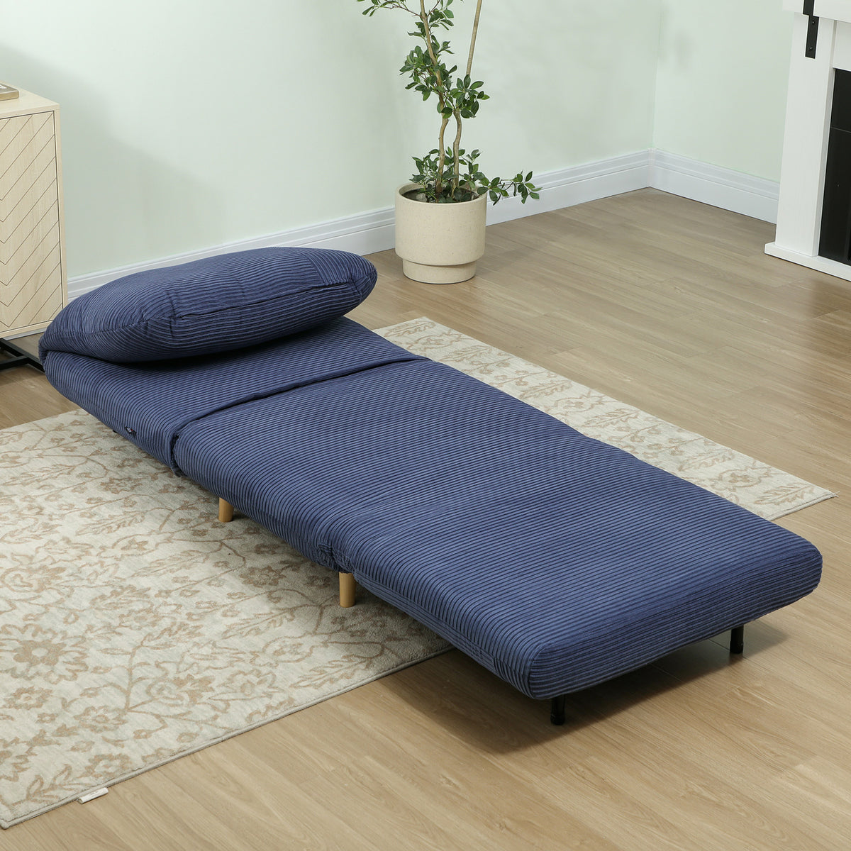 2-in-1 Schlafsessel G?stebett, verstellbare  Kopfst¨¹tze Cord-Optik 82 cm x 87 cm x 89 cm Blau