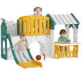 7-in-1 Kinderrutsche, Indoor-Spielplatz, Kletterger¨¹st, Haus, Tafel, Basketballkorb, 1-4 Jahre, Kunststoff, Gelb+Gr¨¹n