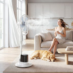 Stehventilator mit Sprühnebel, 70° Oszillation, 3 Geschwindigkeiten, 3 Modi, 3,5L Wassertank, Weiß