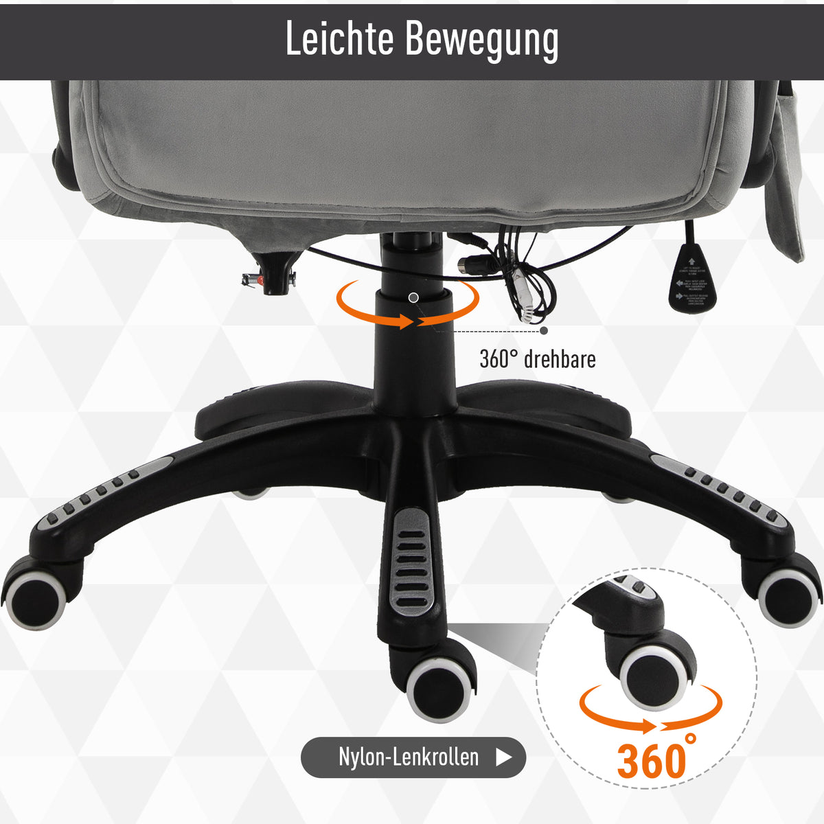  B¨¹rostuhl mit Massagefunktion Ergonomischer Chefsessel mit Heizfunktion, Liegefunktion, Wippfunktion H?henverstellbar 360¡ã Drehbar Computerstuhl mit Seitentasche, Samtoptik, Grau
